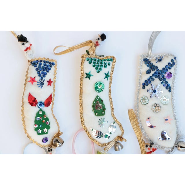Mid-Century Felt Christmas Stocking Ornaments - Set of 6 For Sale - Image 4 of 6