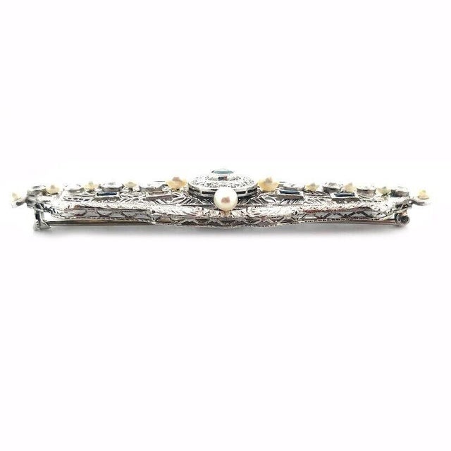 Art Deco Diamond Pearls Gold Brooch 1ct 14k White Filigree Style For Sale In Miami - Image 6 of 7