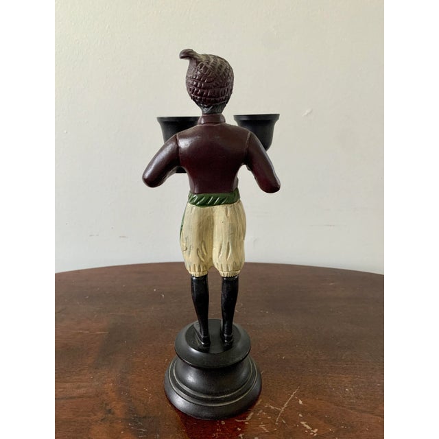 Pair of Vintage Painted Cast-Iron Figurative Double Candleholders For Sale - Image 10 of 12