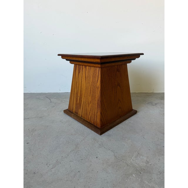 Wood Vintage Geometric Wood Side Table / Plant Stand With Black Granite Stone Top For Sale - Image 7 of 12