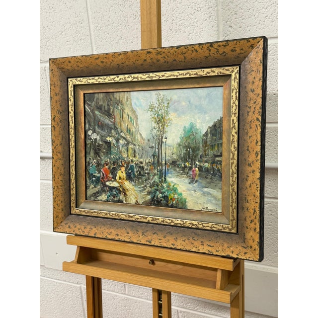 Parisian Café Terrace Street Street with Figures 20th Century Post-Impressionism 1975 Circa For Sale - Image 11 of 16