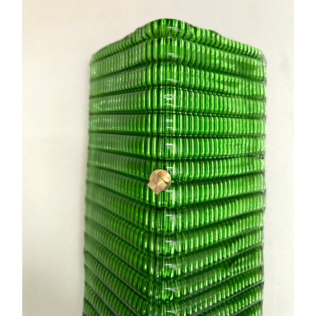 Contemporary Pair of Brass and Green Folded Leaf Murano Glass Sconces, Italy For Sale - Image 12 of 12