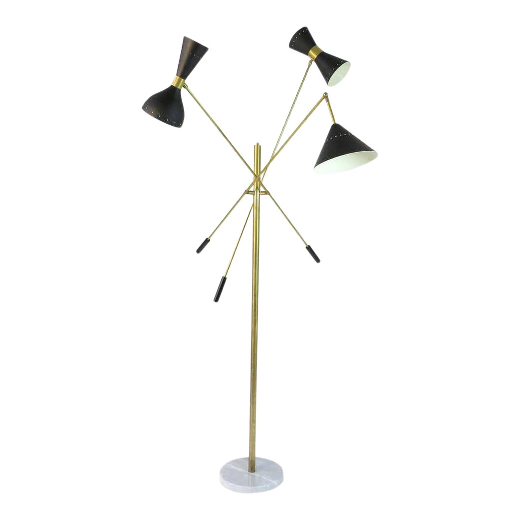 Mid Century Style Italian Brass and Marble Floor Lamp With Three Arms ...