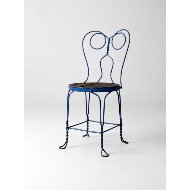 Shabby Chic Early 20th Century Blue Ice Cream Parlor Chair For Sale - Image 3 of 9