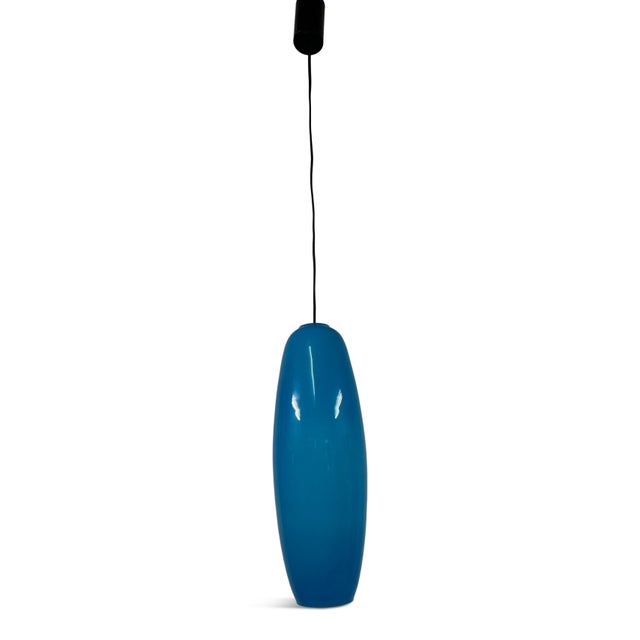 Blue Italian Long Blue Glass Pendant, 1960s For Sale - Image 8 of 9