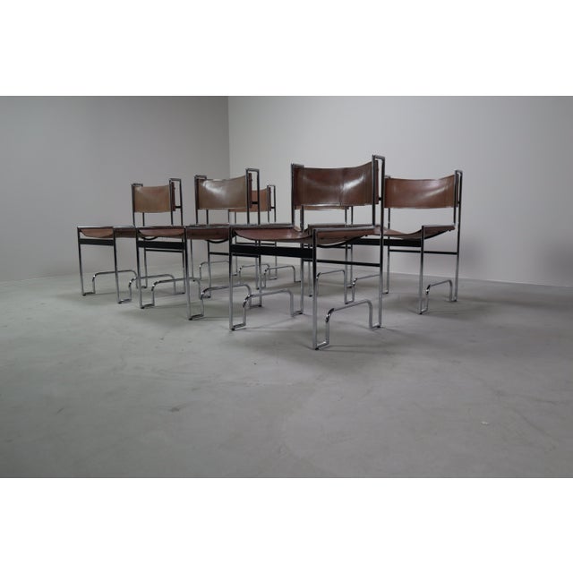 Modernist Chrome and Leather Dining Chairs, 1970s, Set of 6 For Sale - Image 12 of 18