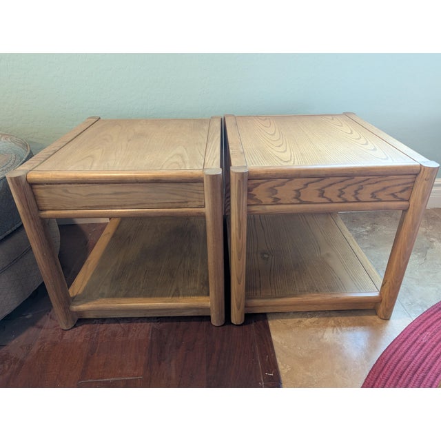 Brown 1980s Thomasville Light Oak - 2 End Tables - Living Room For Sale - Image 8 of 9