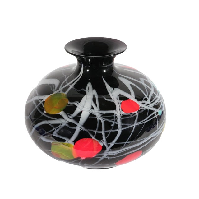 Black Versace & Archimede Seguso Murano Blown Glass Footed Vase For Sale - Image 8 of 10