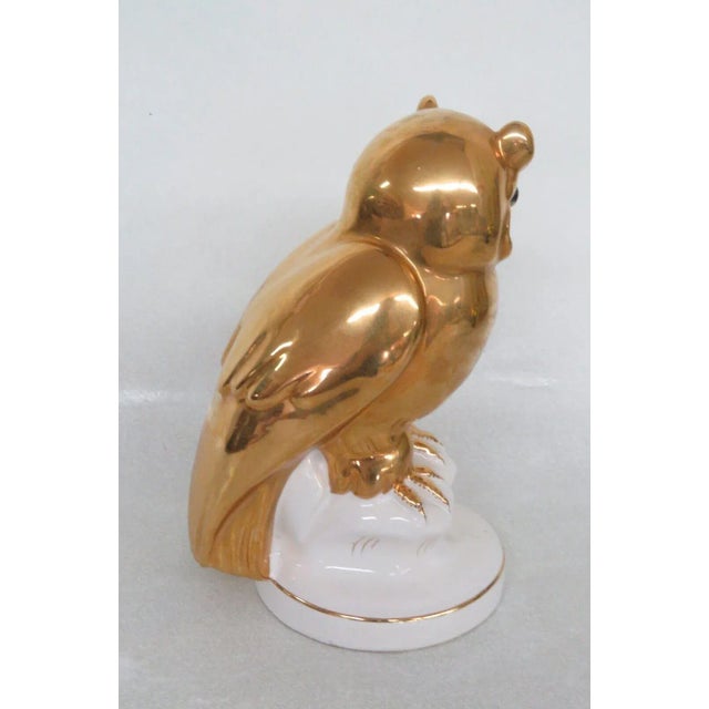 Vintage Estatuaria Portugal Porcelain Gold Owl Figurine For Sale - Image 9 of 13