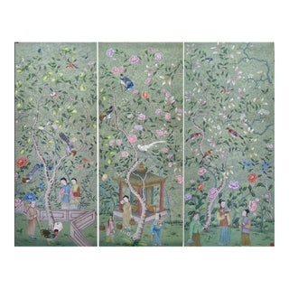 W36"*h90"/Panel, a Set of 18th Century Vintage Style Hand-Painted Chinoiserie Silk Wallpaper, Chinoiserie Panels , No Frame For Sale