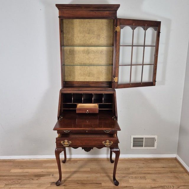 Late 20th Century Late 20th Century Petite Ladies Mahogany Secretary Writing Desk Curio Display Cabinet For Sale - Image 5 of 11
