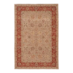 Contemporary Indian Tabriz Handmade Beige Floral Wool Rug
