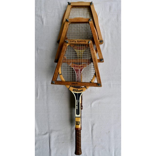 American Mid 20th Century Wilson Wooden Tennis Racquets With Presses - Set of 3 - For Sale - Image 3 of 16