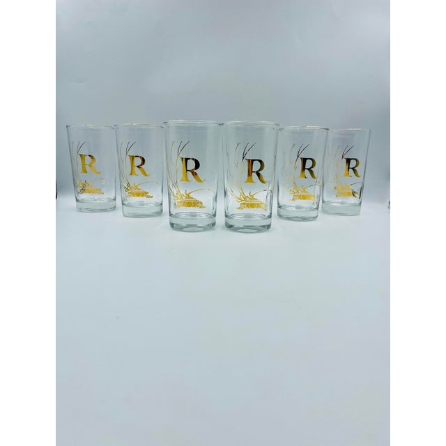 Mid 20th Century Rare Mid 20th Century Gold Leaf Monogram “R” Highball Glasses – Set of 6 For Sale - Image 5 of 12