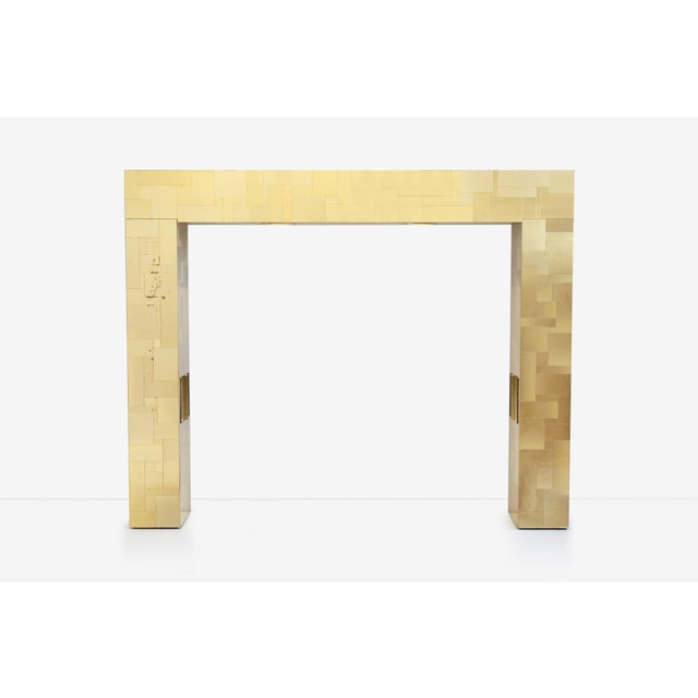 Paul Evans king size bedframe with brass tiles, cladded squared tiles in brass make the structure exterior finish. The top...