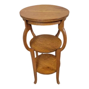 Antique Victorian Farmhouse Golden Oak Side Table Plant Stand