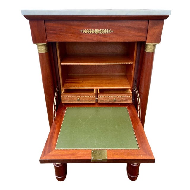 Empire-Style Secretaire in Mahogany with White Marble Top, 1950s For Sale - Image 6 of 9