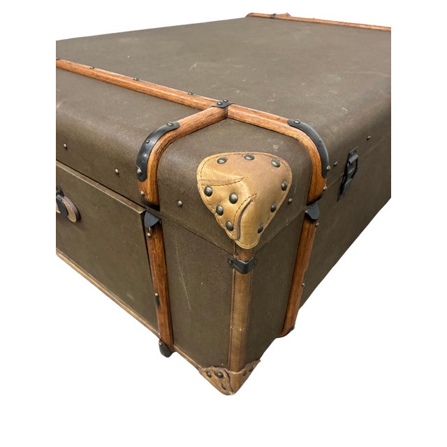 Vintage Campaign-Style Steamer Trunk Coffee Table With 2 Drawers For Sale - Image 10 of 11