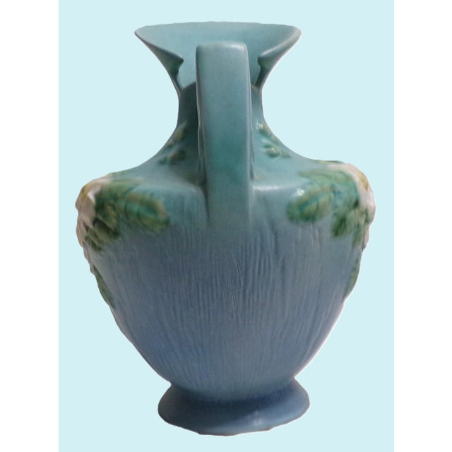 Blue 1940s Roseville Pottery Pitcher, Blue & White Flowers and Leaves - Large (10 Inches Tall) For Sale - Image 8 of 12