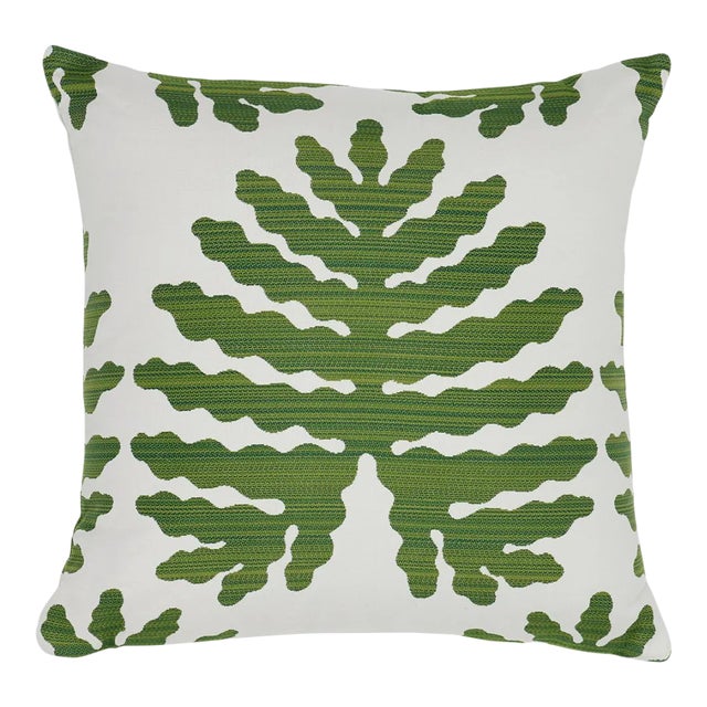 Schumacher Palma Sola Indoor/Outdoor Pillow 18" x 18" in Green For Sale