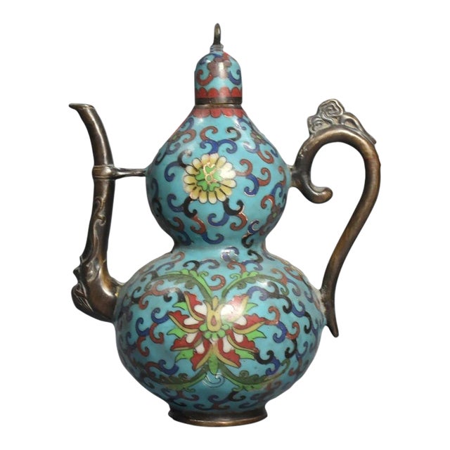 Late 19th Century Cloisonné Enamel Double-Gourd Ewer With Dragon Spout, 1.2kg For Sale
