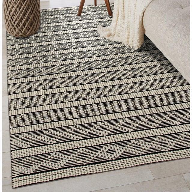 8x10 Selene Striped Black Kilim Geometric Contemporary Handmade Wool Carpet Rug For Sale - Image 9 of 9