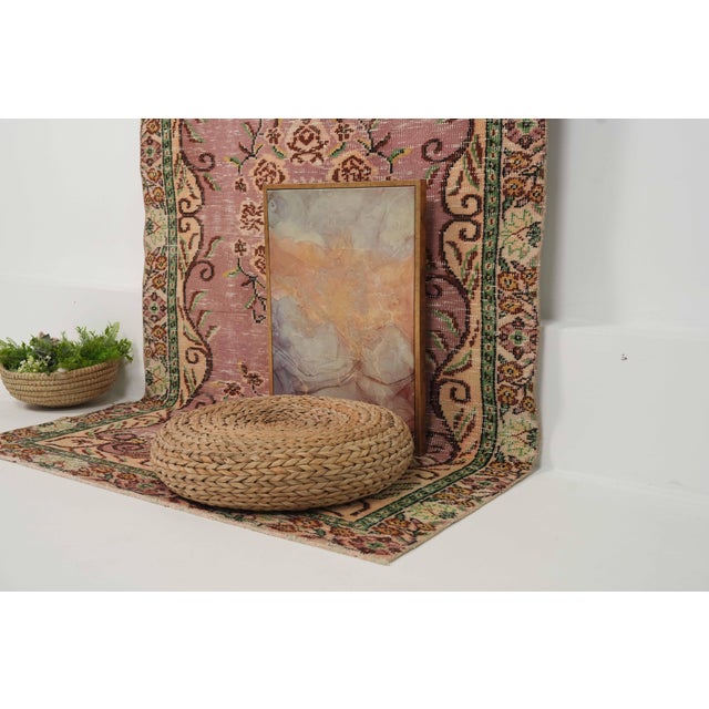 1970s Vintage Turkish Handmade Wool Cotton Pink Area Rug For Sale - Image 10 of 12