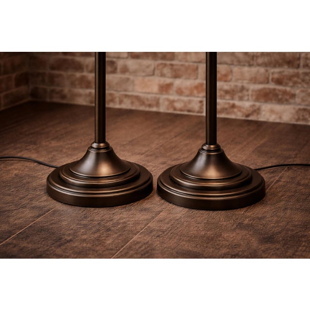 Late 20th Century Adjustable Brass Crane Arm Floor Lamps — Directional Swivel Heads, Height-Adjustable Columns (54”) - a Pair For Sale - Image 9 of 9