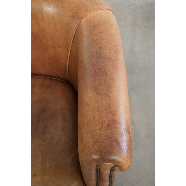 Sheepskin Club Armchair in Light Cognac with Decorative Nails For Sale - Image 8 of 13