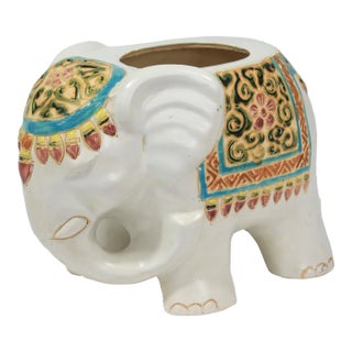 Vintage Ceramic Elephant Garden Planter For Sale
