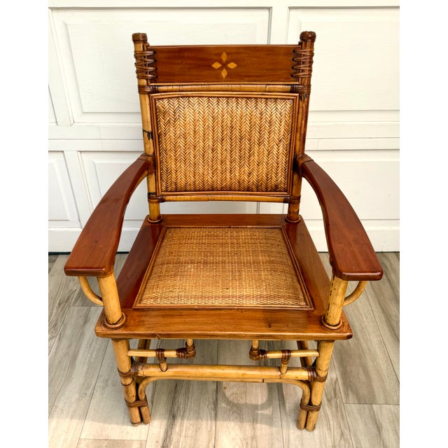 Wood Vintage Bamboo, Rattan & Wood Lounge Chairs With Ottoman, Set of 3 For Sale - Image 7 of 18