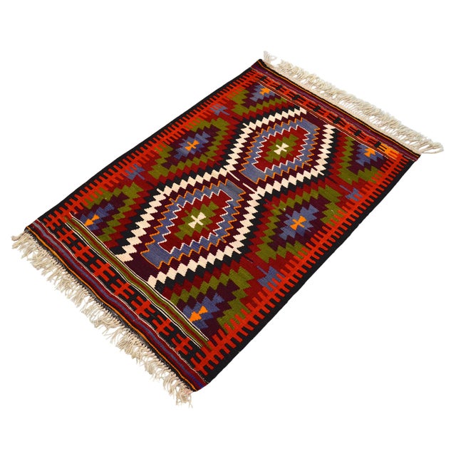 Textile 1950s Turkish Rug Antalya Barak Handmade Colorful Kilim Rug - 2′6″ × 3′10″ For Sale - Image 7 of 12