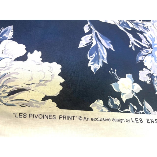 English 1.5 Yard Brunschwig & Fils Les Pivoines Navy Blue White Floral Cotton Drapery Fabric For Sale - Image 3 of 7