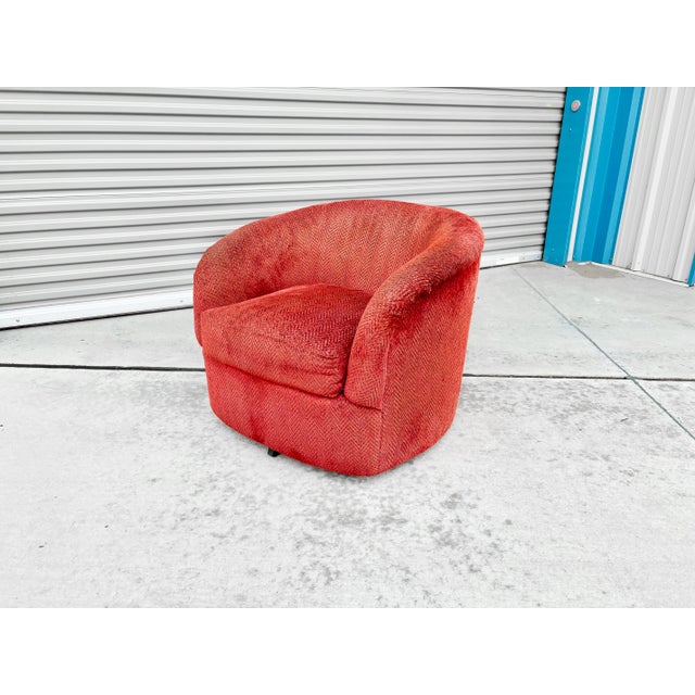 1960s Mid Century Swivel Barrel Chairs Styled After Milo Baughman- Set of 2 For Sale - Image 9 of 12