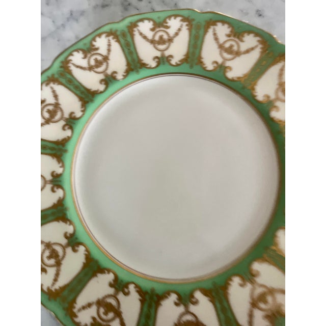1920s Royal Doulton Sevres Green & Gold Gilt Dinner Plates - Set of 12 For Sale - Image 11 of 18
