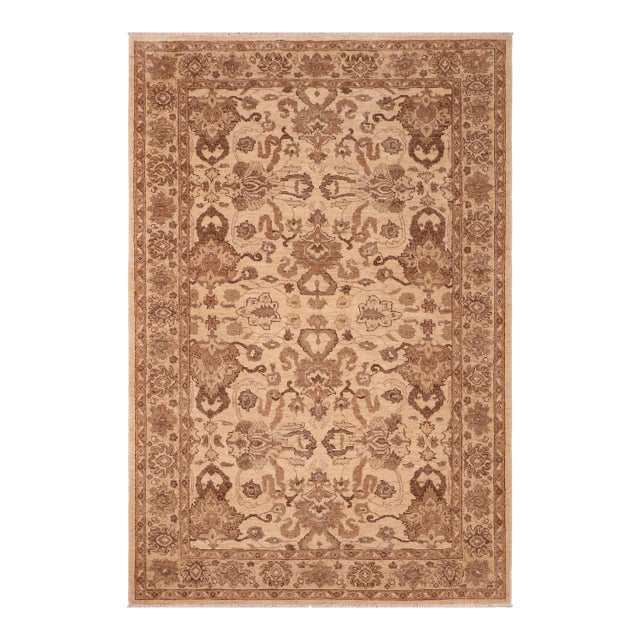 Classic Ziegler Beige Brown Hand-Knotted Wool Rug - 6'2'' X 9'1'' For Sale