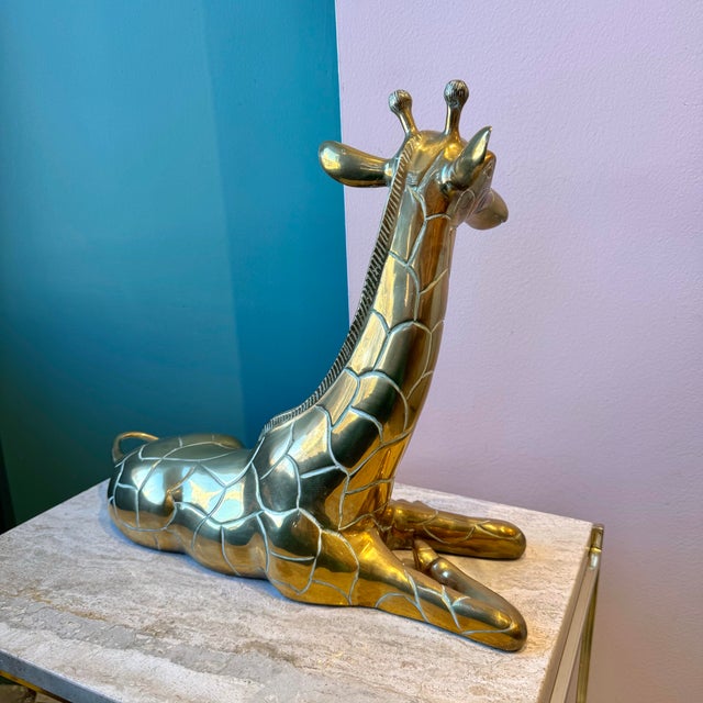 1970s Vintage Large Brass Giraffe Statue For Sale - Image 5 of 9