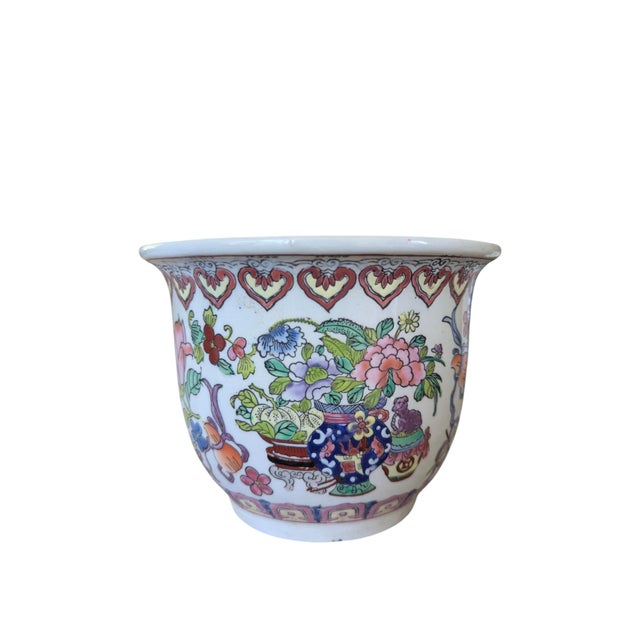 Vintage Chinoiserie Famille Rose Ceramic Cachepot Planter For Sale - Image 11 of 12