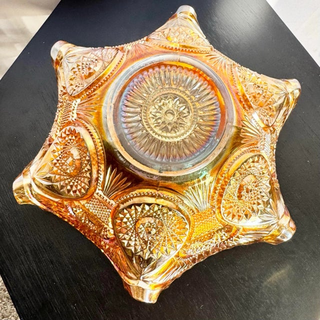Vintage Marigold Carnival Glass Bowl For Sale In Miami - Image 6 of 7