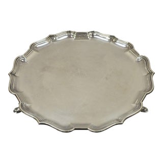 Roberts & Belk England Silver Plate Regency 12.5" Square Footed Scalloped Tray For Sale