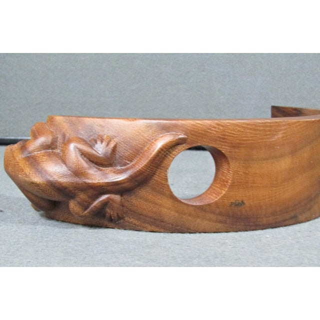 Wood Modern Signed Nengah Sudarsana Balinese Suar Wood Lizard Wine Bottle Holder For Sale - Image 7 of 13