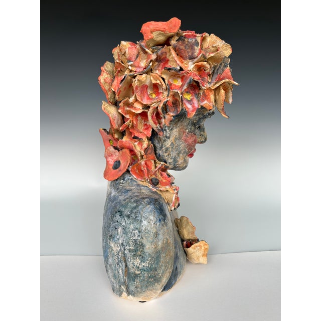 Contemporary "Posey", a Handcrafted Clay Sculpture of a Woman and Flowers For Sale - Image 3 of 6