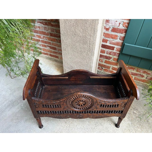 Antique French Carved Planter Breton Brittany Oak Doll Bed Fireside Box C1890 For Sale - Image 11 of 18