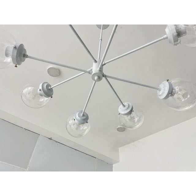 Not Yet Made - Made To Order White Sputnik Chandelier, Clear Glass Globe Pendant Light, 8-Light Minimalist Ceiling Fixture For Sale - Image 5 of 10