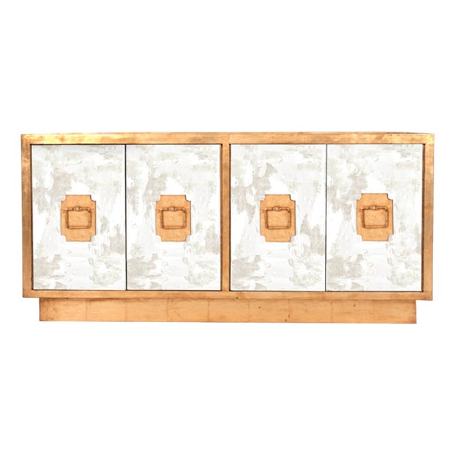 Matthew Izzo Home Ponti Antique Mirror Four Door Cabinet With Gold Leaf Accents For Sale