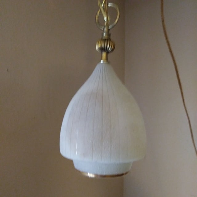 1950s Mid Century Modern Textured Ribbed Italian Ceiling Pendant Light For Sale - Image 6 of 13