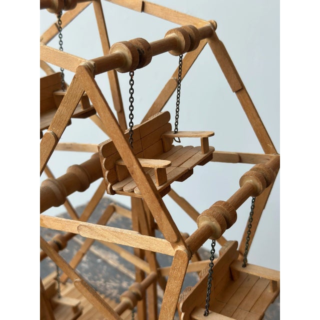 Vintage Folk Art Popsicle Stick + Spool Kinetic Ferris Wheel Sculpture, Circa 1970s For Sale - Image 9 of 17