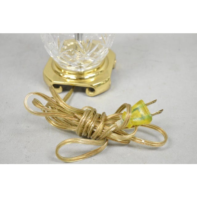 Late 20th Century Waterford Style Small Petite Cut Glass Brass Boudoir Table Lamp by Great Creator For Sale - Image 9 of 11