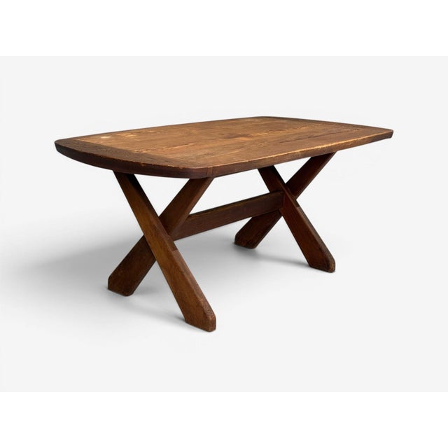 Danish Modern, Brutalist Dining Table, Stained Pine, Denmark, 1960s For Sale - Image 4 of 18