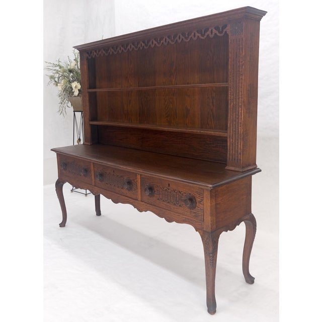 Fine Solid Carved Oak 3 Dove Tail Drawer Server Cupboard Credenza Sideboard MINT For Sale - Image 15 of 18